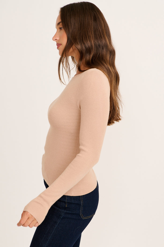 Base Knit Top in Taupe Cotton Blend side