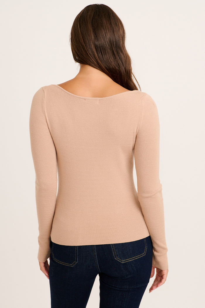 Base Knit Top in Taupe Cotton Blend back