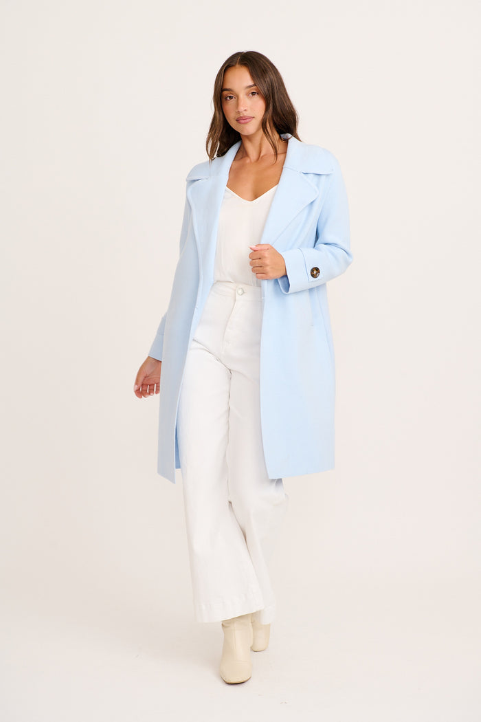 Luxe Knit Coat in Blue full length