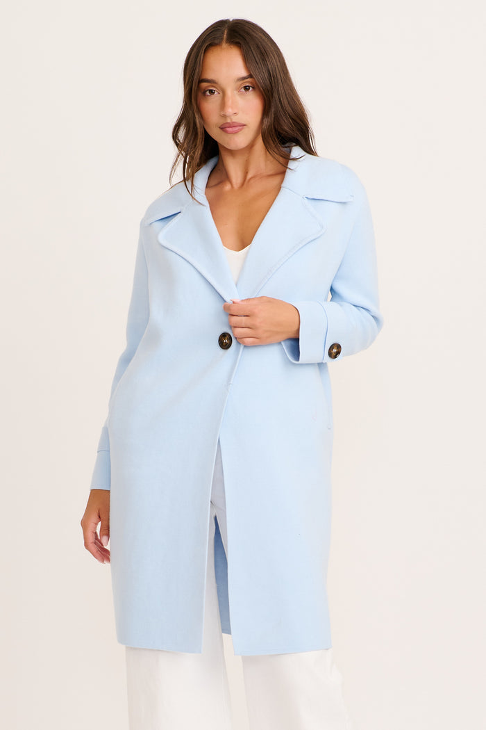 Luxe Knit Coat in Blue front