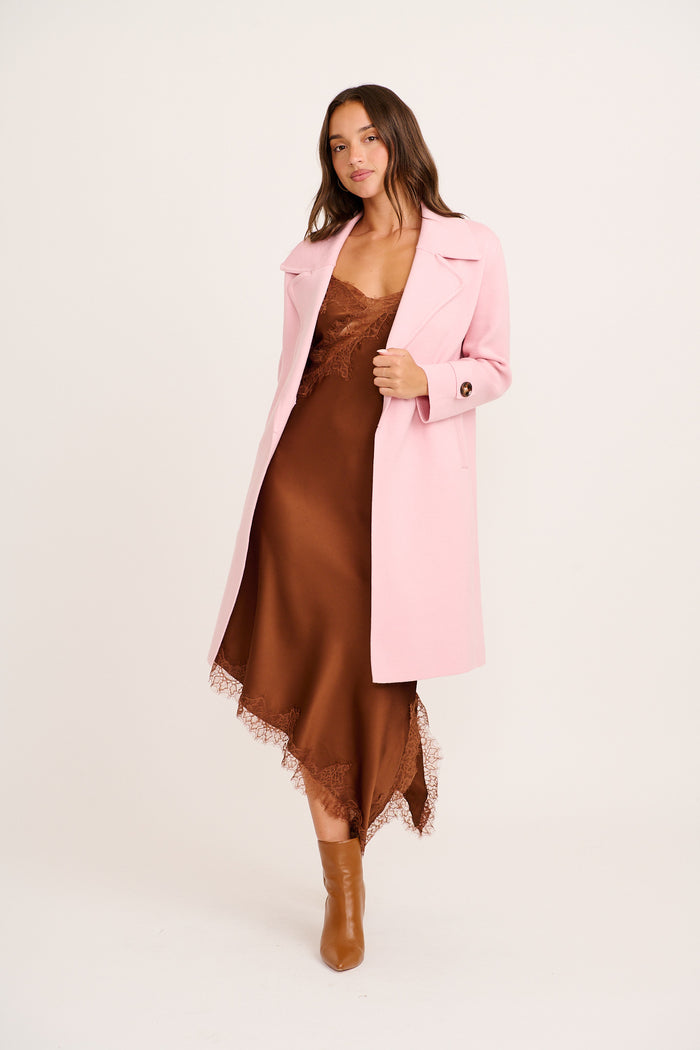 Luxe Knit Coat in Pink full length