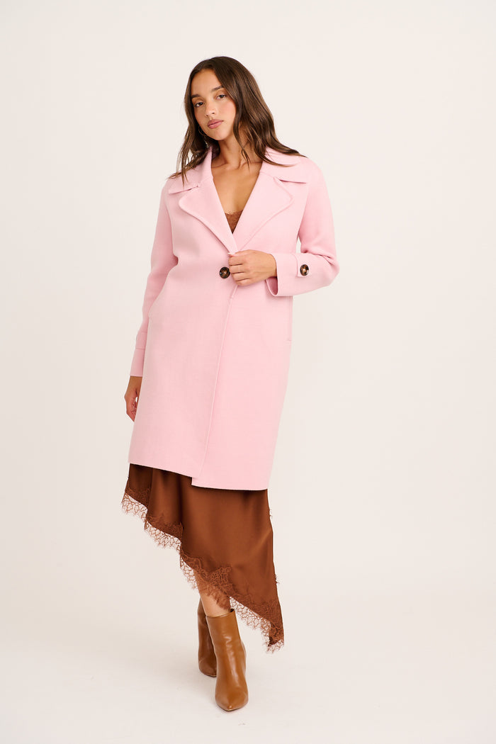 Luxe Knit Coat in Pink full length