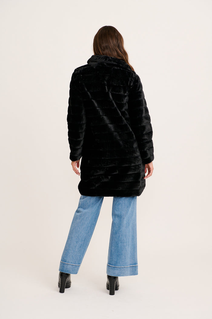 Fiora Faux Fur Coat in Black full length