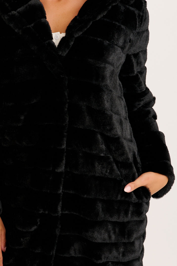 Fiora Faux Fur Coat in Black detail