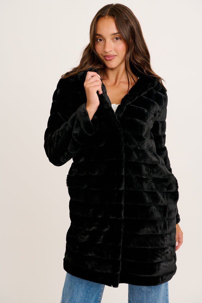 Fiora Faux Fur Coat in Black front