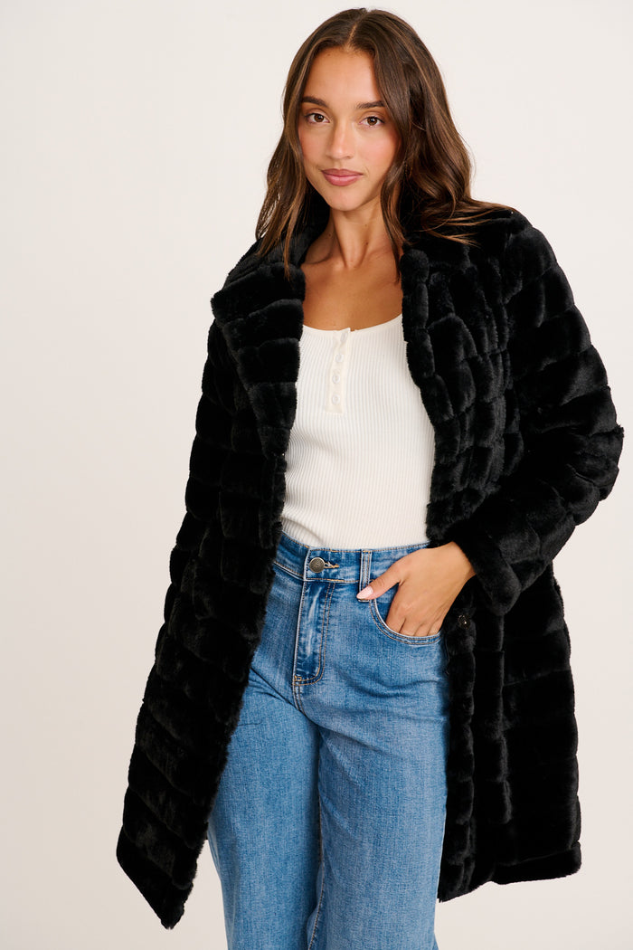 Fiora Faux Fur Coat in Black front