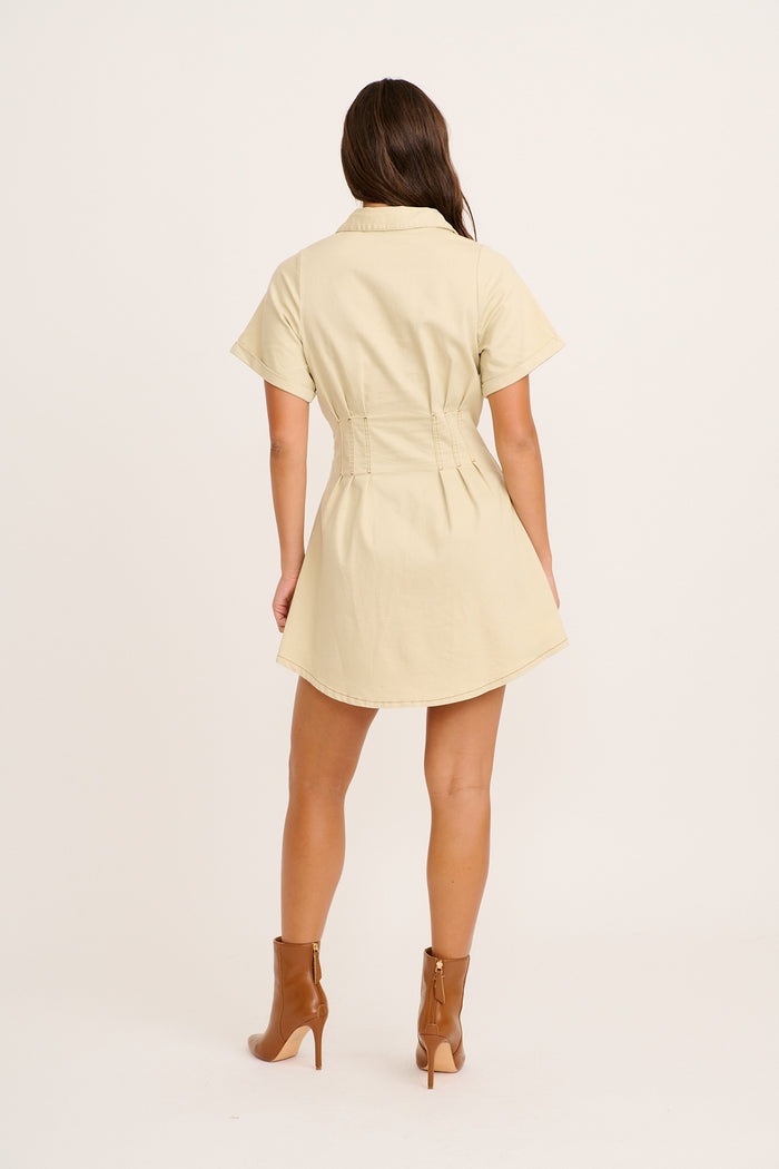 Reckless Shirt Dress in Beige Denim back