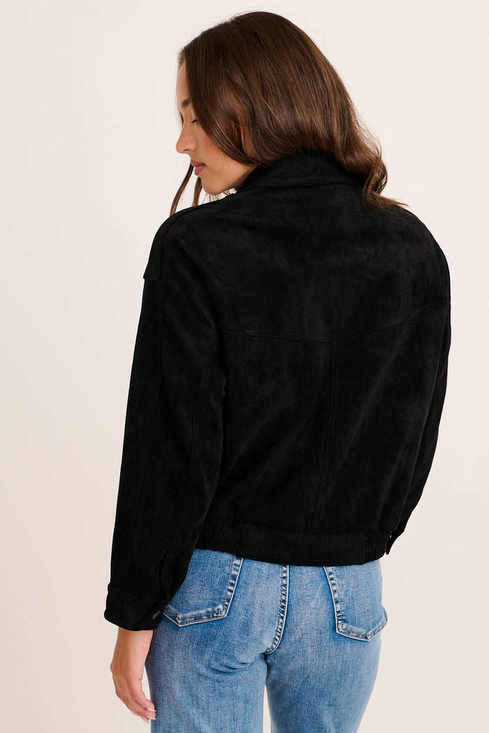 Clara Bomber Jacket in Black Suedette back