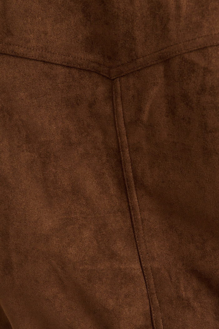 Clara Bomber Jacket in Chocolate Suedette fabric