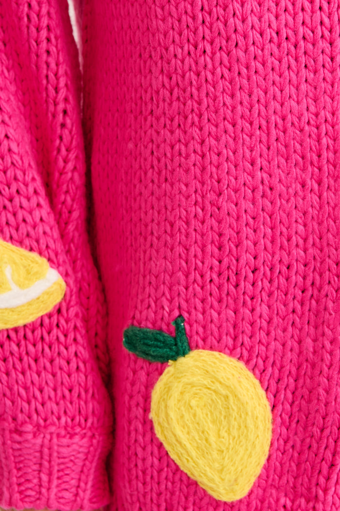 Limoni Knit Cardigan in Hot Pink with Lemon fabric
