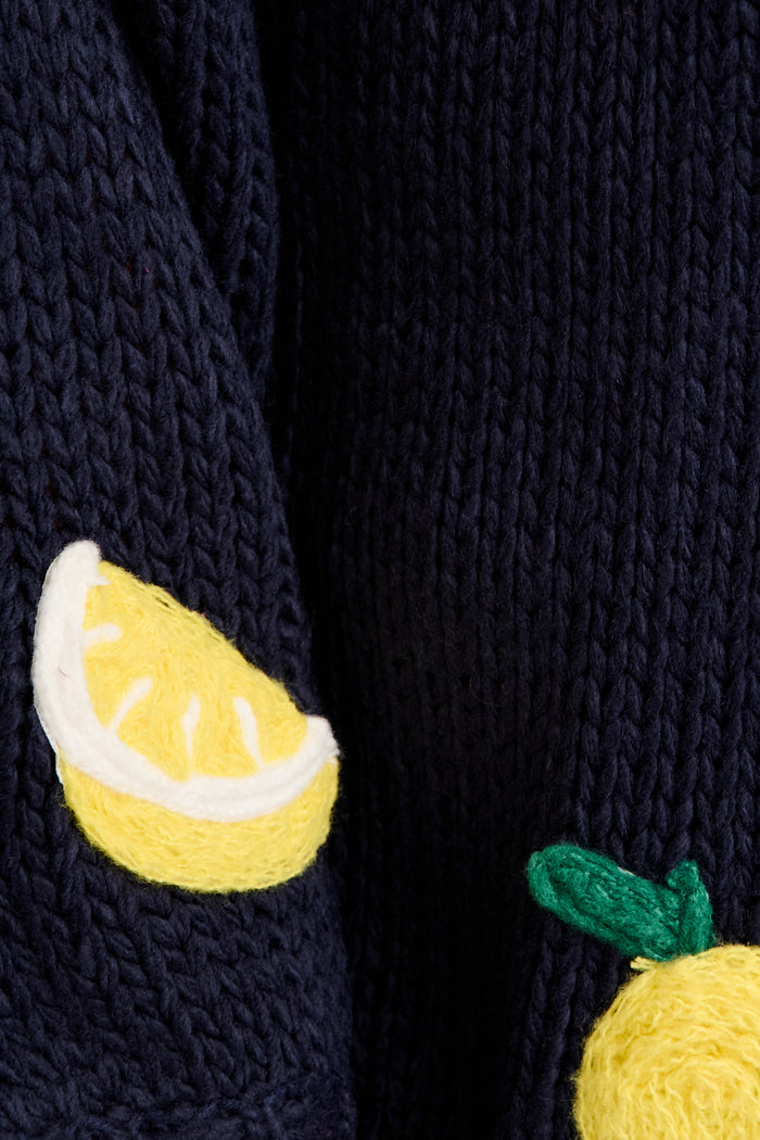 Limoni Knit Cardigan in Navy with Lemon fabric