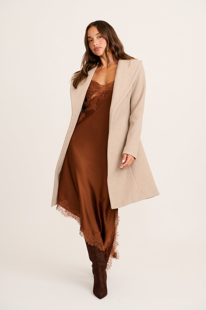 Garcelle Coat in Latte full length