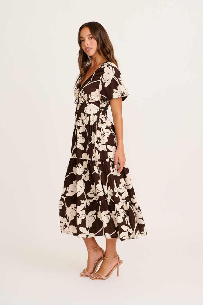 Extra Special Maxi Dress in Chocolate and Cream Floral side
