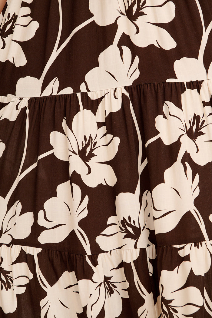 Extra Special Maxi Dress in Chocolate and Cream Floral fabric