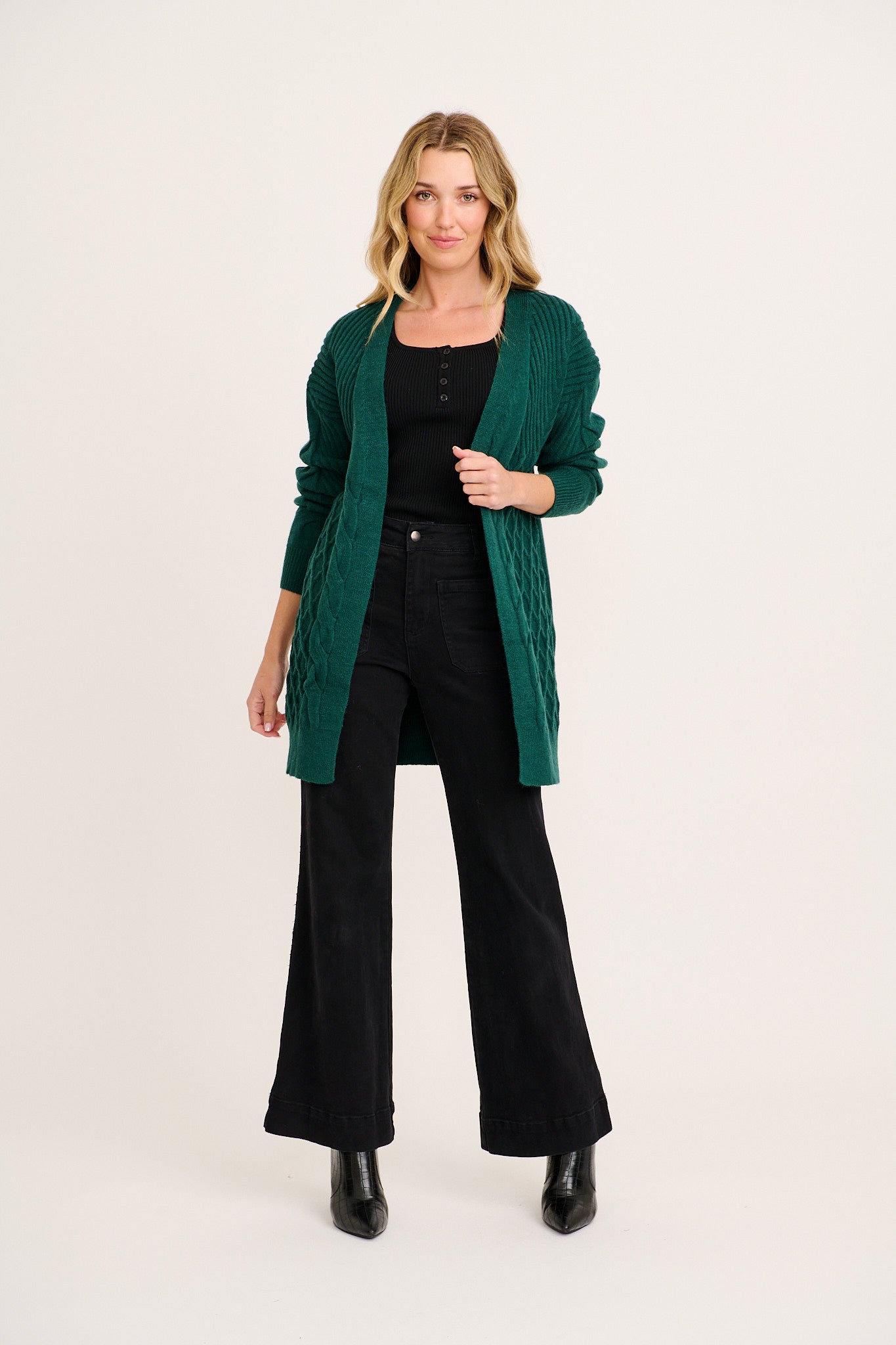 Okina Knit Cardigan In Emerald Wool Blend St Frock Okina Knit Cardigan In Emerald Wool Blend St Frock