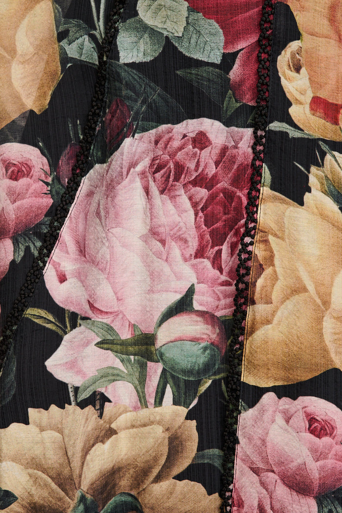 Alleviate Maxi Shirt Dress in Black with Multi Floral fabric