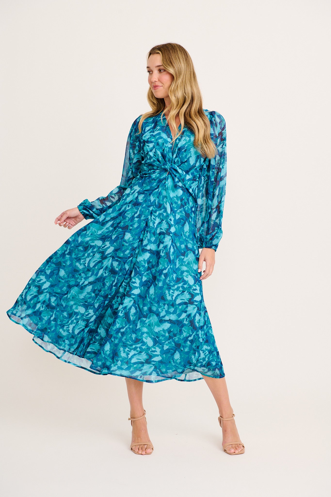 Lily Anne Maxi Dress Teal Watercolour Chiffon
