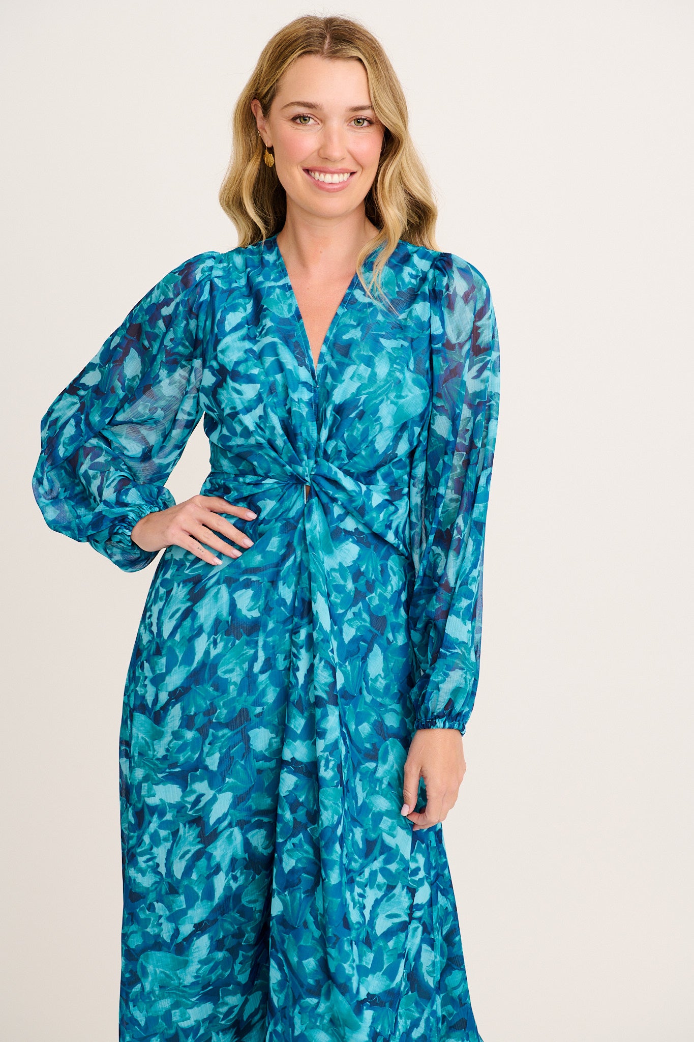 Lily Anne Maxi Dress Teal Watercolour Chiffon