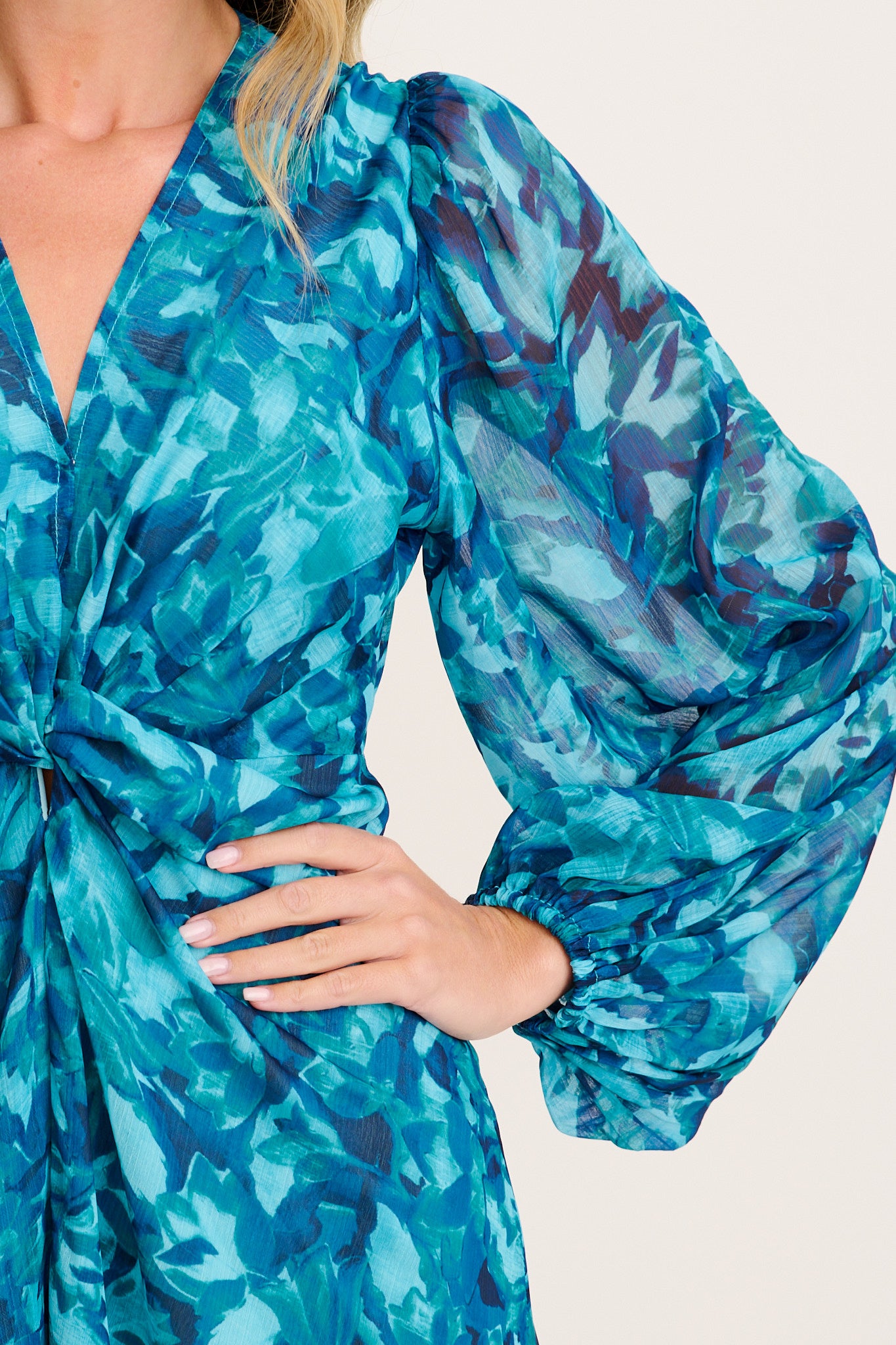 Lily Anne Maxi Dress Teal Watercolour Chiffon