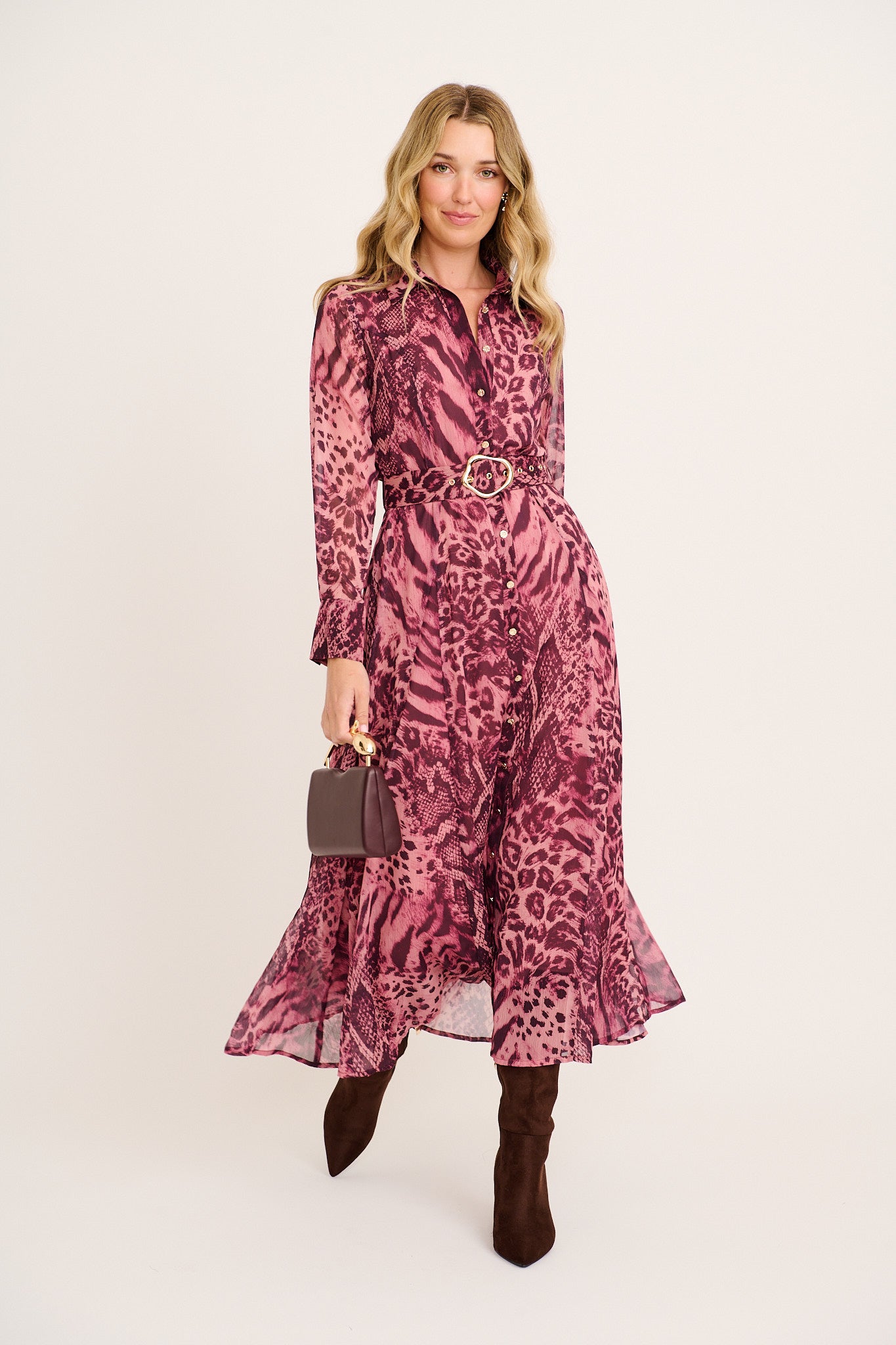 chinese dress ladies Dove Maxi Shirt Dress (Red Leopard Floral) | Love Cherish