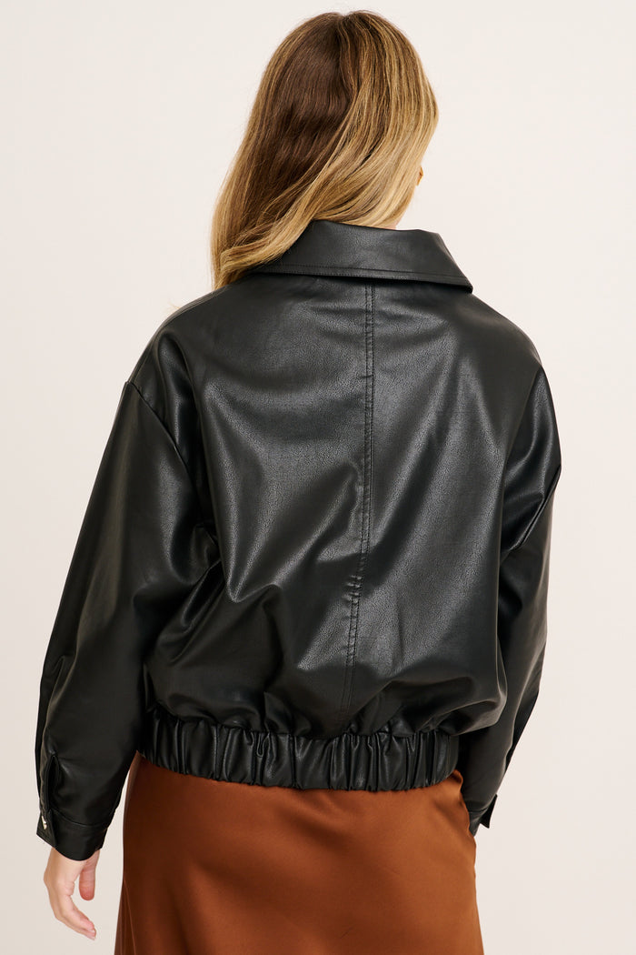 Standy Bomber Jacket in Black Leatherette back