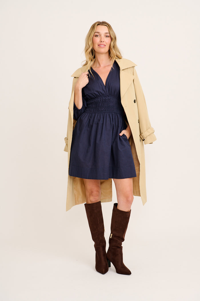 Shimmer Dress in Navy Cotton Linen full length