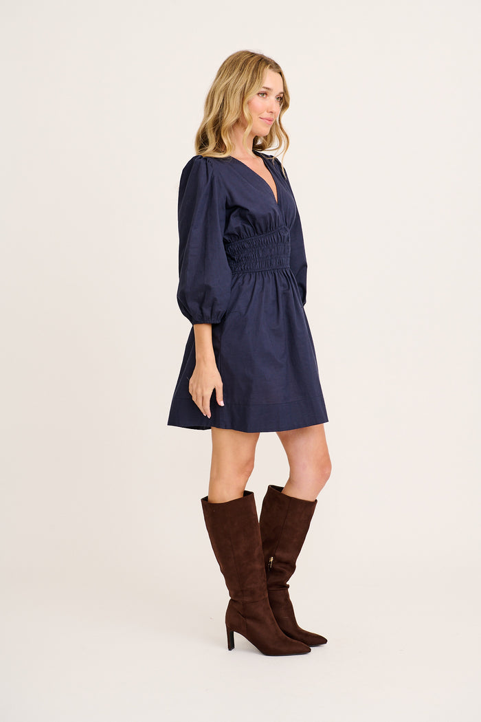Shimmer Dress in Navy Cotton Linen side