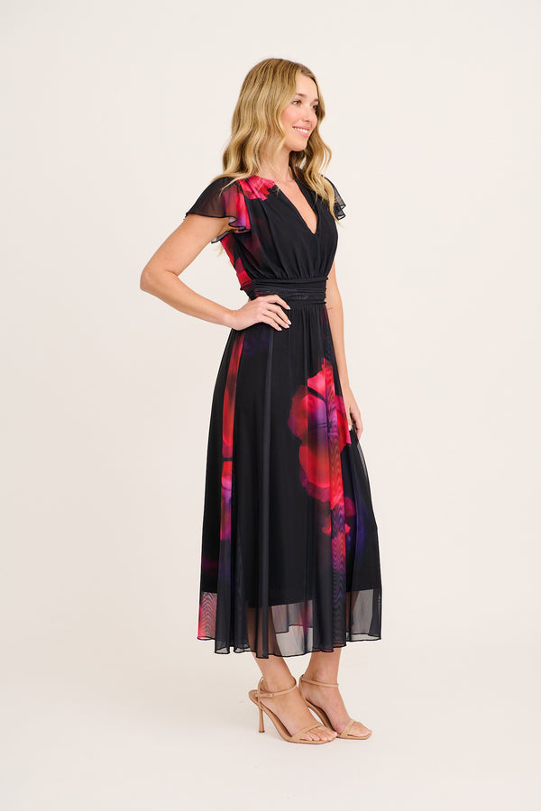 Love Letters Maxi Dress Black Pink Floral Mesh | St Frock