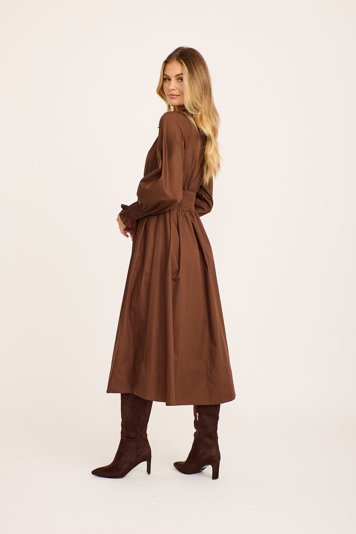 Charisse Midi Zip Dress in Chocolate Cotton side
