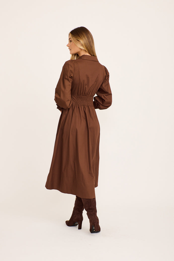 Charisse Midi Zip Dress in Chocolate Cotton back