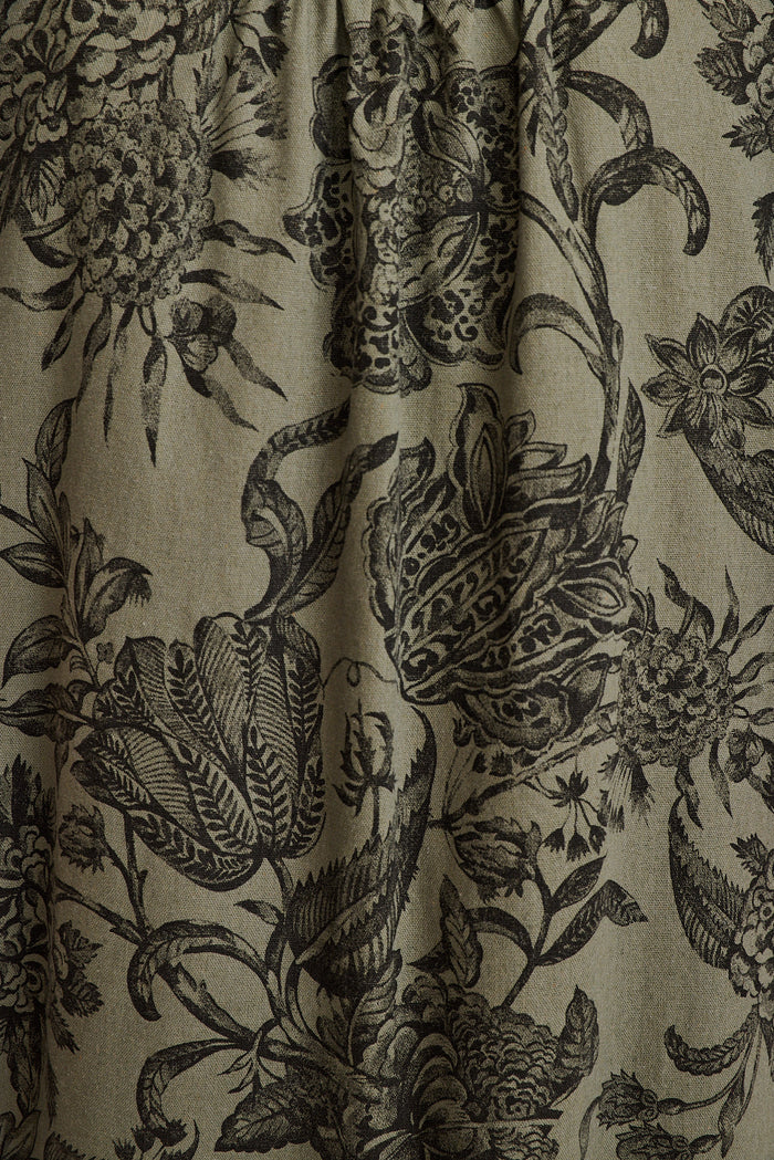 PRE ORDER Cascades Top in Green with Black Leaf Cotton Linen fabric