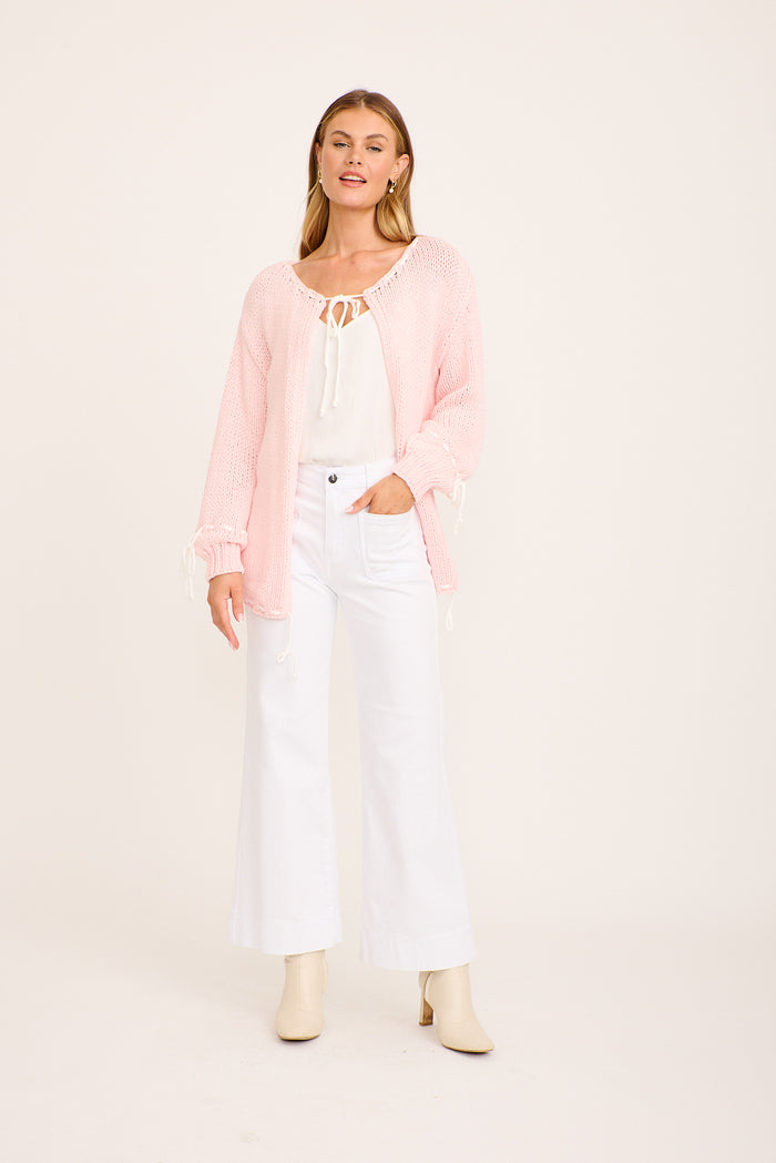 Tangled Knit Cardigan in Blush Wool Blend full length