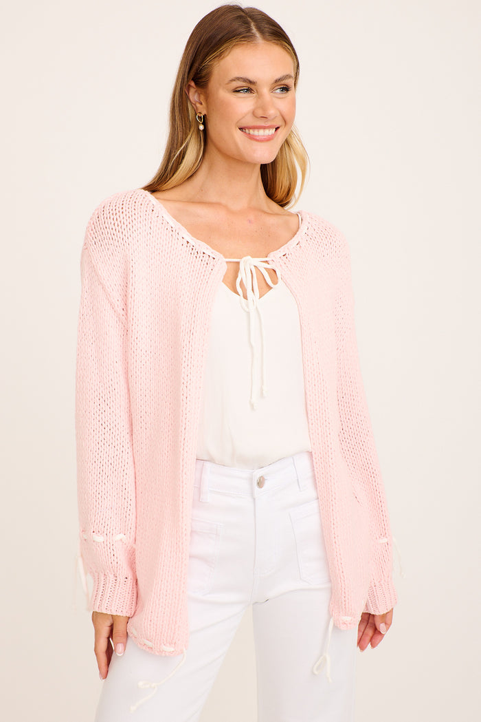 Tangled Knit Cardigan in Blush Wool Blend front