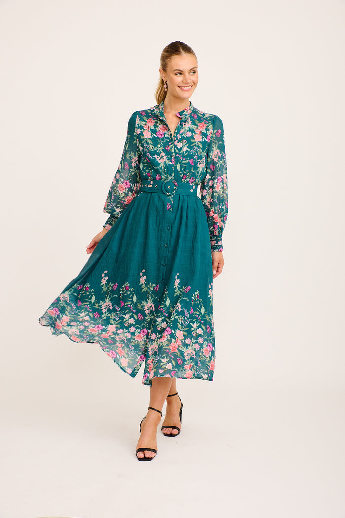 Midnight Maxi Dress in Emerald Floral full length