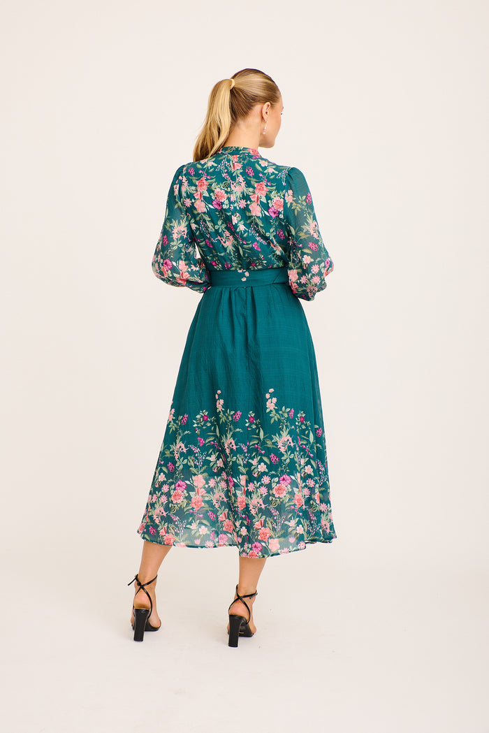 Midnight Maxi Dress in Emerald Floral back