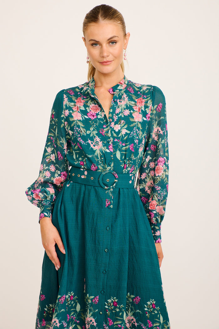 Midnight Maxi Dress in Emerald Floral front