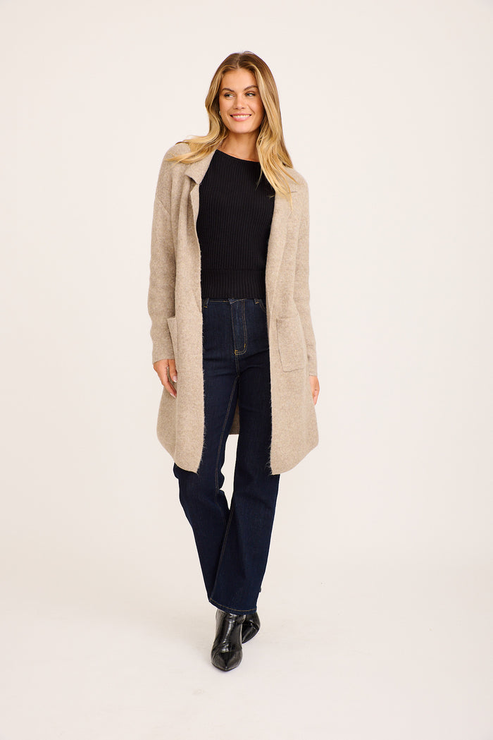 Quinzy Knit Coat In Taupe Marle Wool Blend