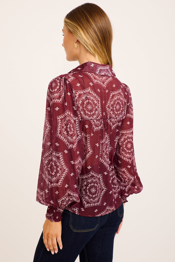 Melia Shirt in Wine Tile Print Cotton Blend back