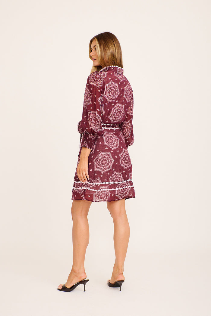 Malhia Shirt Dress in Wine Tile Print Cotton Blend back