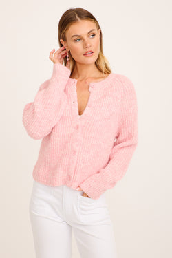 Perfect Layer Knit Cardigan in Pink Wool Blend front