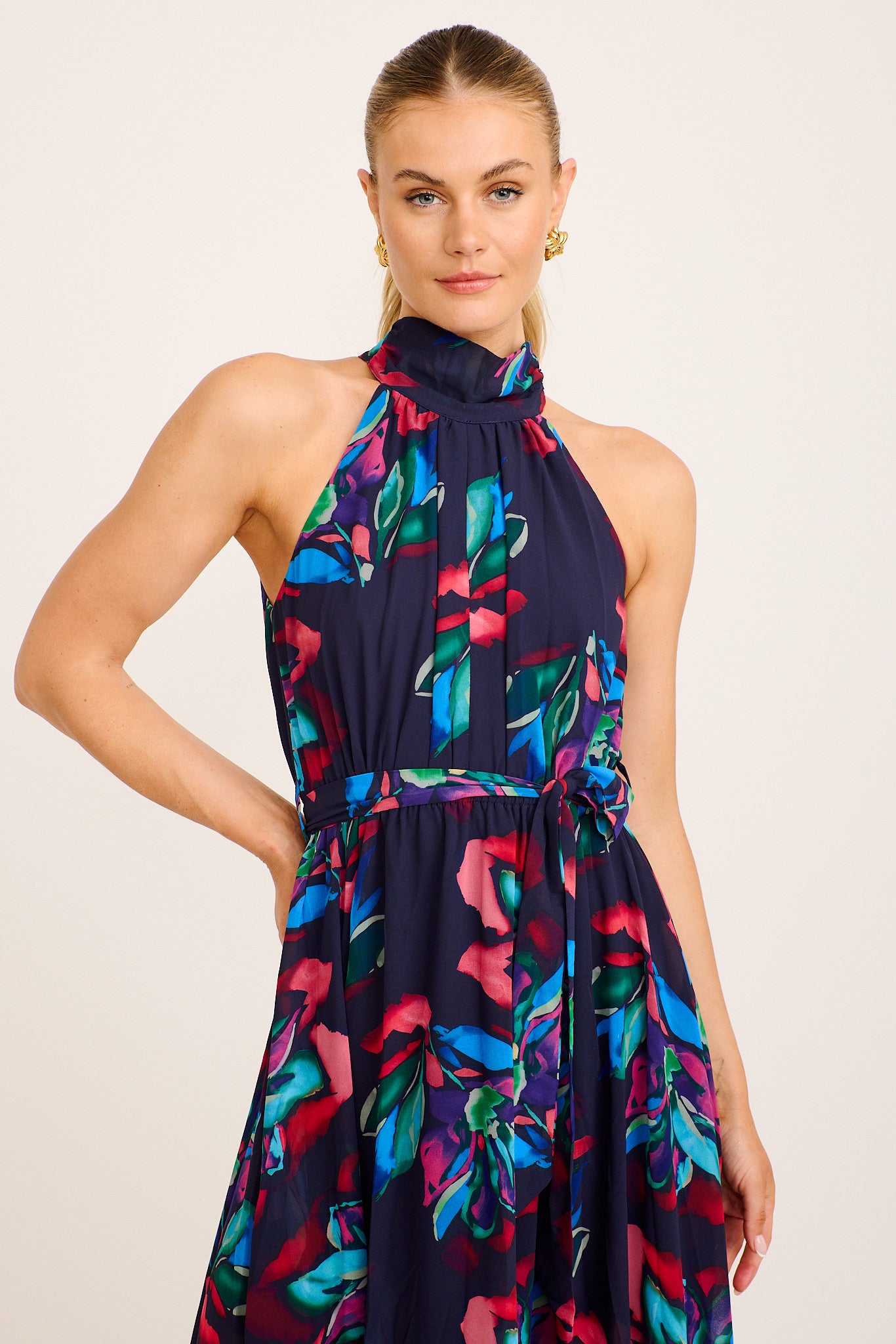 Maxi Ink Kiss Me Halter Neck Maxi Dress Ink Multi Floral | St Frock