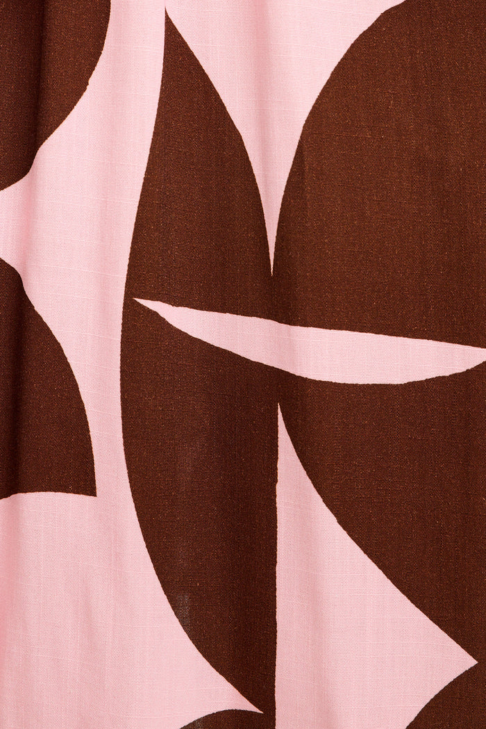 Hello Pretty Smock Dress in Pink with Chocolate Geometric fabric