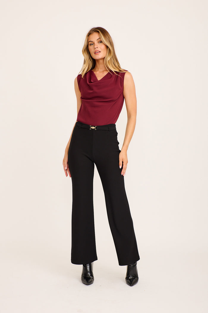 Favor Cowl Neck Top in Wine full length