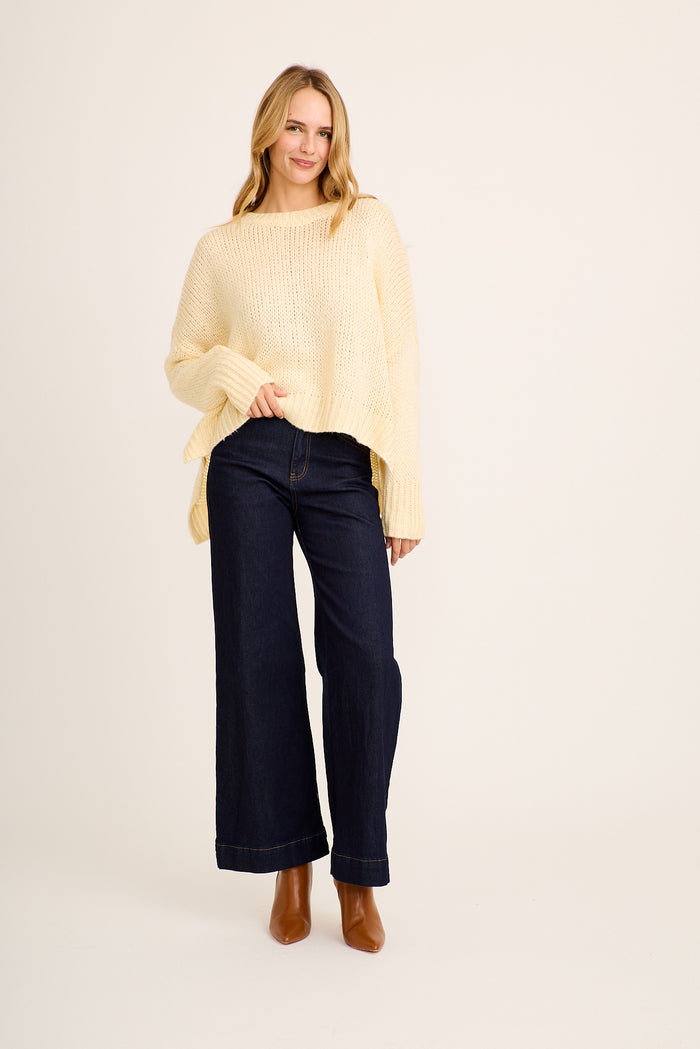 Stunner Knit in Butter Yellow Wool Blend full length