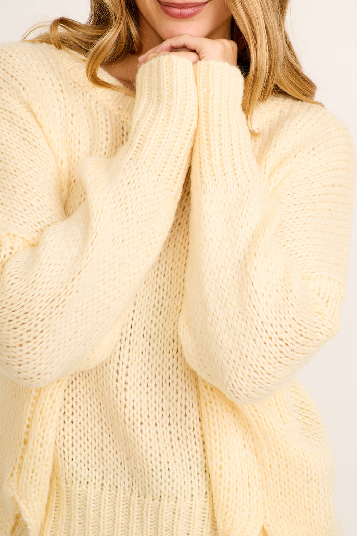 Stunner Knit in Butter Yellow Wool Blend detail