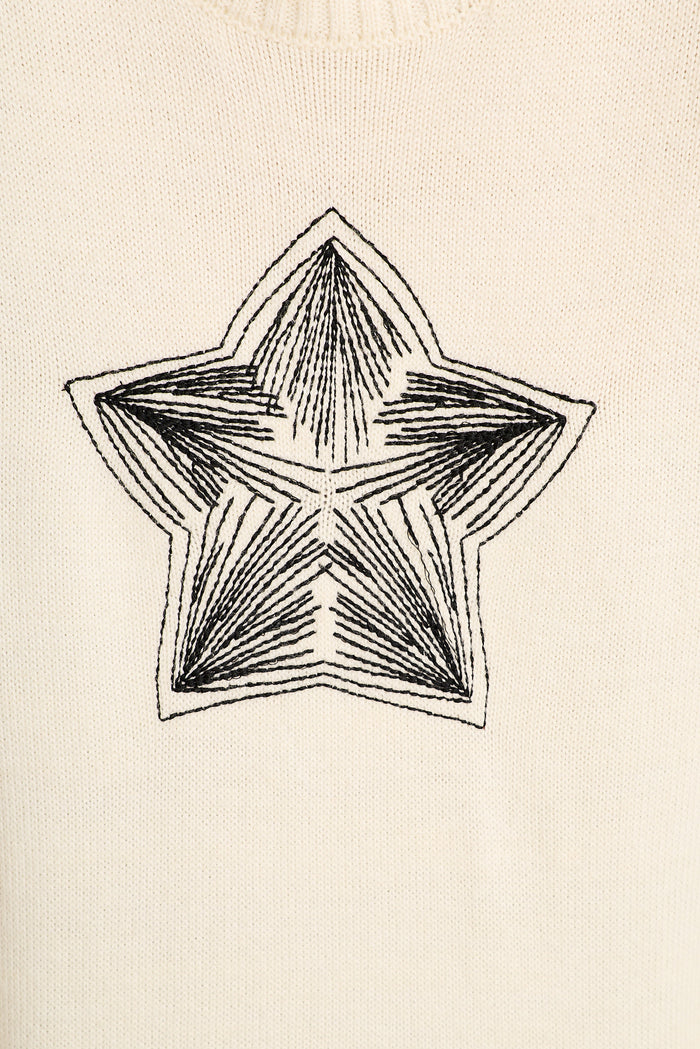 Starry Knit in Cream Wool Blend fabric