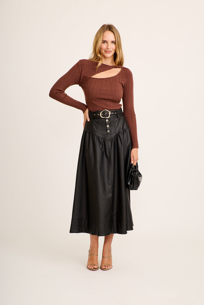 Lautner Maxi Skirt With Belt In Black Wetlook