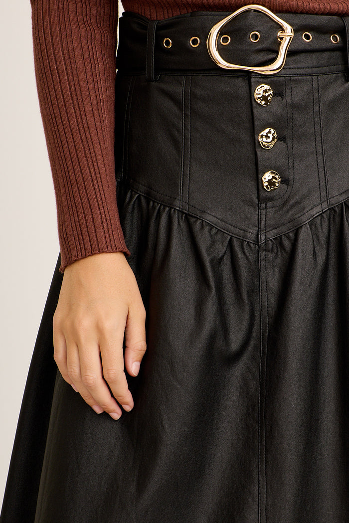 Lautner Maxi Skirt With Belt In Black Wetlook detail