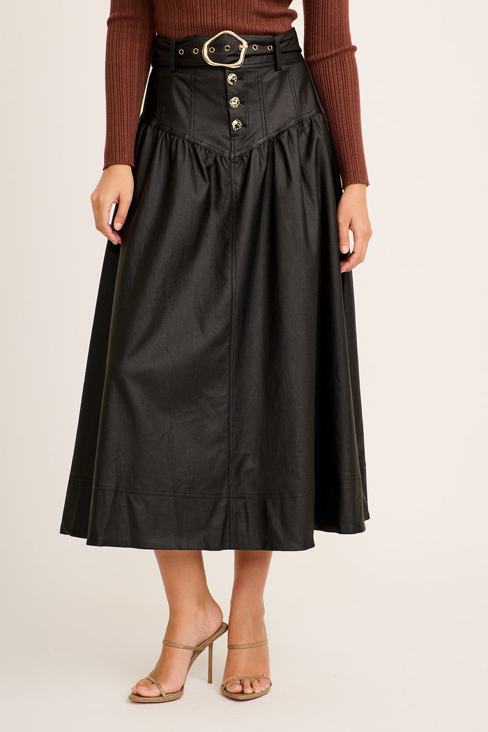 Lautner Maxi Skirt With Belt In Black Wetlook front
