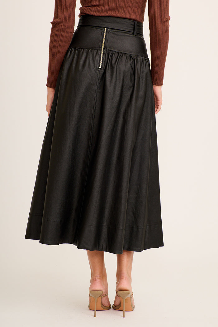 Lautner Maxi Skirt With Belt In Black Wetlook back